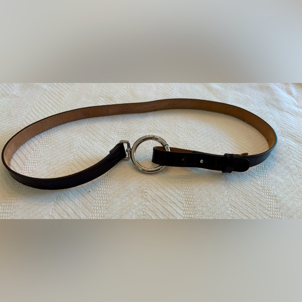 Talbots Brown Croc Embossed O Ring Belt Size Large